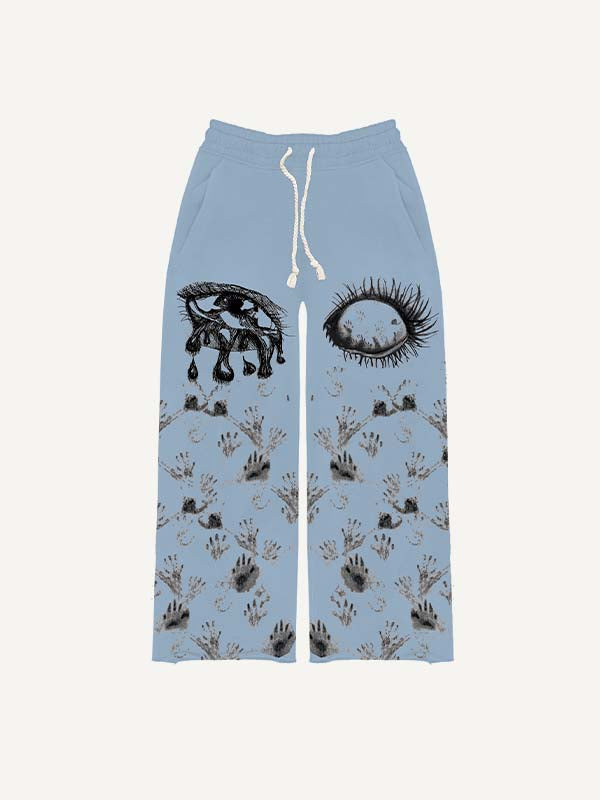 Eye&Palm&Tears Print Elastic Waist Pants