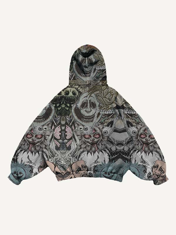 Evil Abstract Graphic&Gesture Print Slant Pockets Hoodie