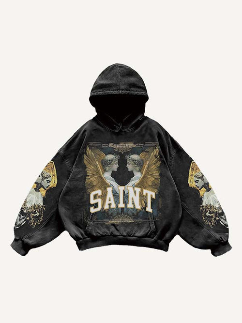 Angel&Letter Print Slant Pockets Hoodie