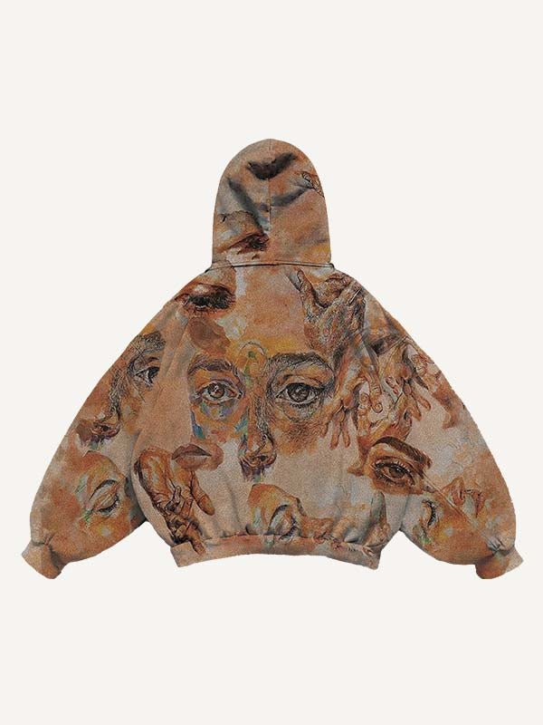 Figure All Over Print Slant Pockets Hoodie