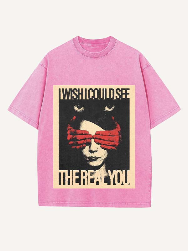 Distressed Washed Figure&Letter Print Round Neck T-shirt