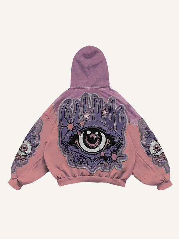Colorblock Demon Eye&Eyeball Faux Decal Print Slant Pockets Hoodie