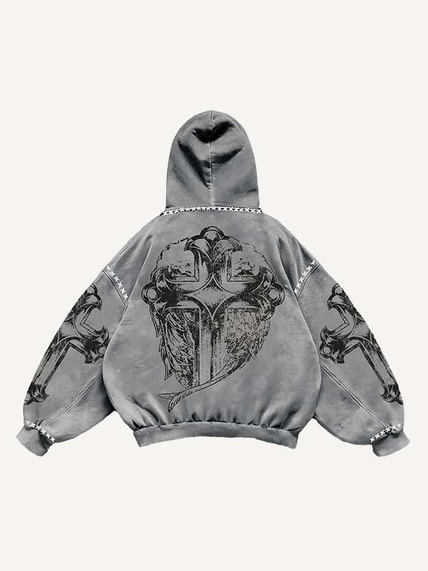 Figure&Cross&Letter&Graphic Print Slant Pockets Hoodie