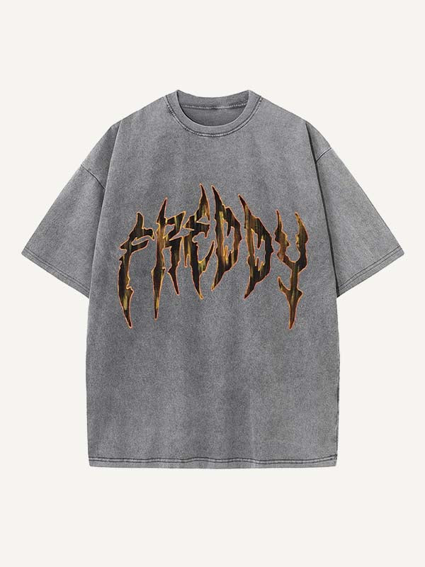 Distressed Washed Horror Print Round Neck T-shirt