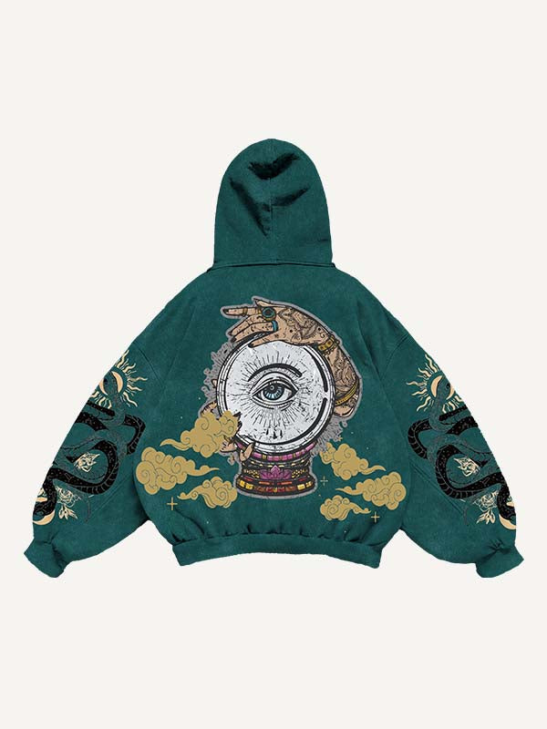 Eye&Cloud&Snake&Palm&Graphic Print Slant Pockets Hoodie