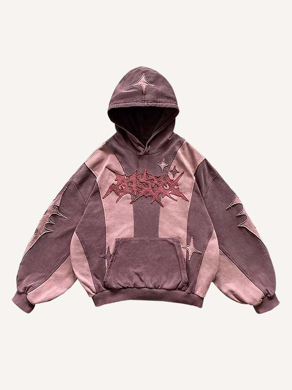 Colorblock Graphic Faux Decal Print Slant Pockets Hoodie