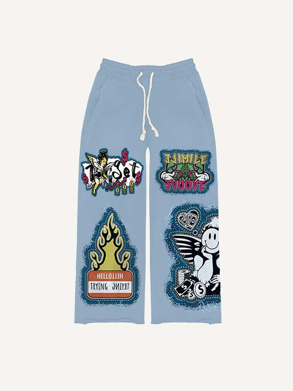 Angel&Money&Graphic&Letter Faux Decal Print Elastic Waist Pants