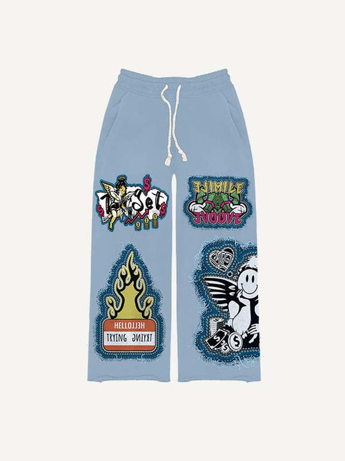 Angel&Money&Graphic&Letter Faux Decal Print Elastic Waist Pants