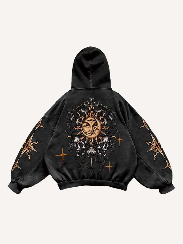 Evil Sun&Moon&Graphic Print Slant Pockets Hoodie
