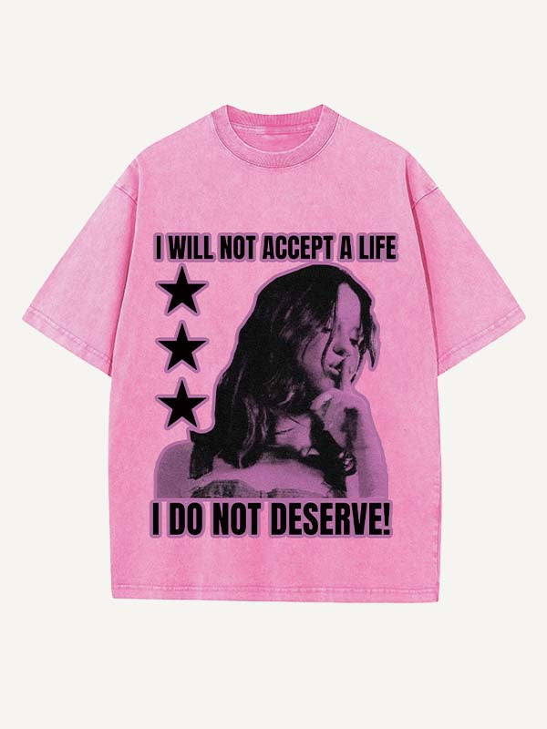 Distressed Washed Figure&Letter Print Round Neck T-shirt