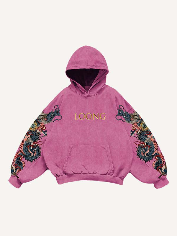 Dragon&Letter Print Slant Pockets Hoodie