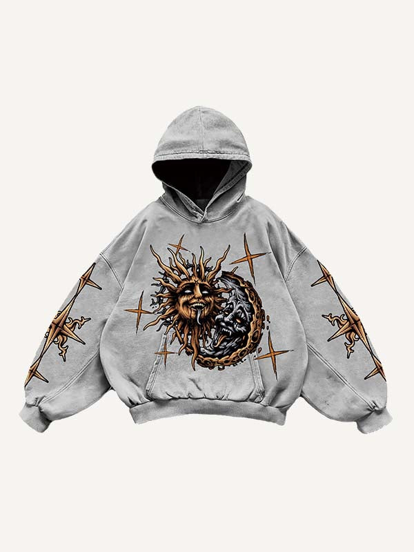 Evil Sun&Moon&Graphic Print Slant Pockets Hoodie