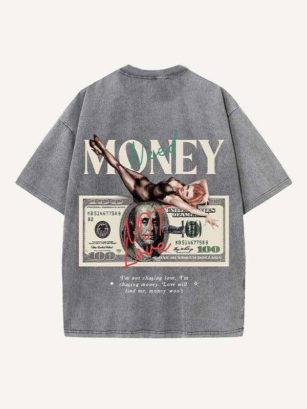 Distressed Washed Figure&City&Graphic&Money&Letter Print Round Neck T-shirt