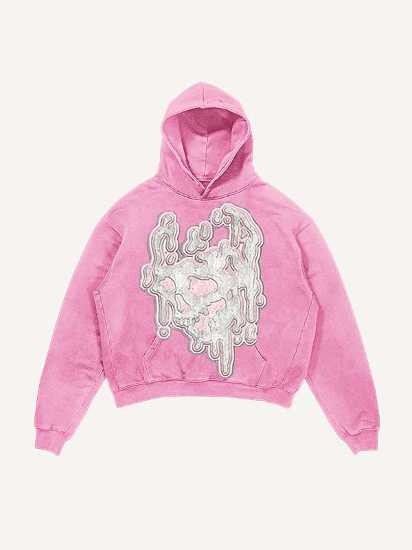 Distressed Washed Graphic Print Slant Pockets Hoodie