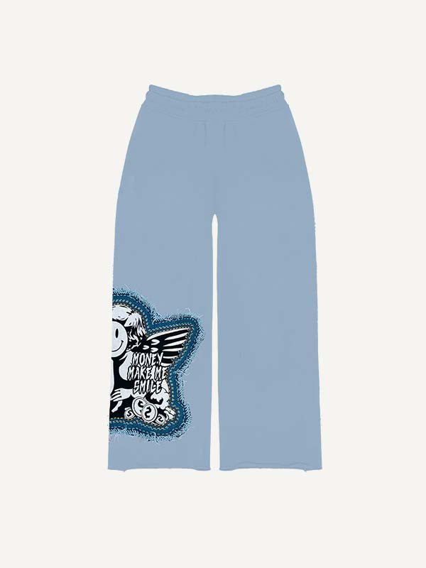 Angel&Money&Graphic&Letter Faux Decal Print Elastic Waist Pants