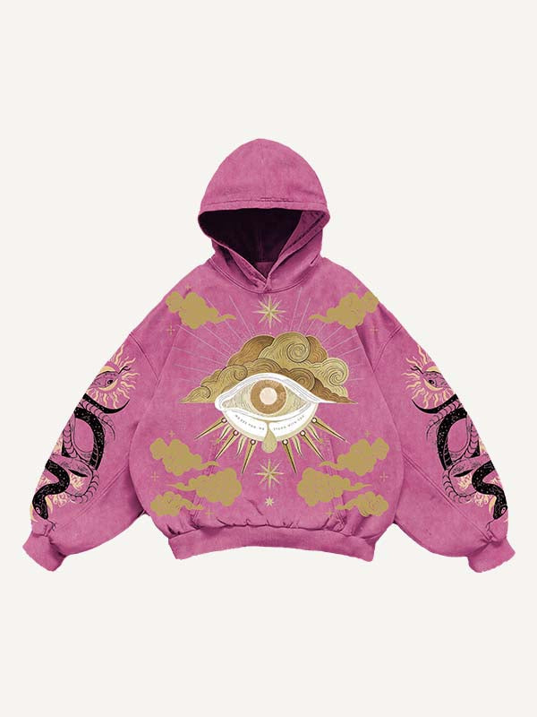 Eye&Cloud&Snake&Palm&Graphic Print Slant Pockets Hoodie