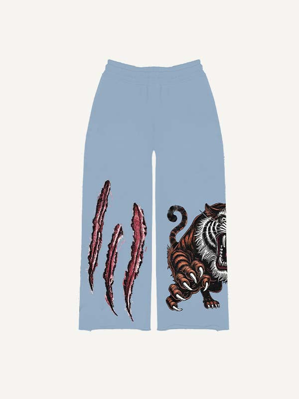 Claw Marks&Tiger&Letter Print Elastic Waist Pants