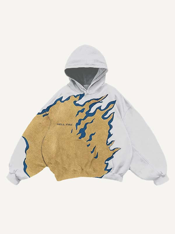 Fire Skeleton Print Slant Pockets Hoodie