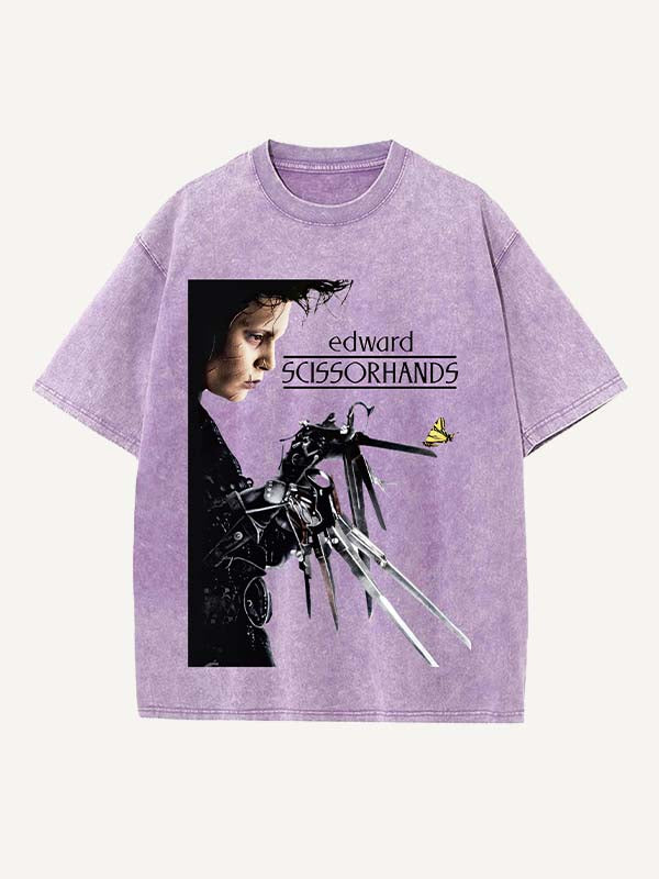 Distressed Washed Figure&Letter Print Round Neck T-shirt