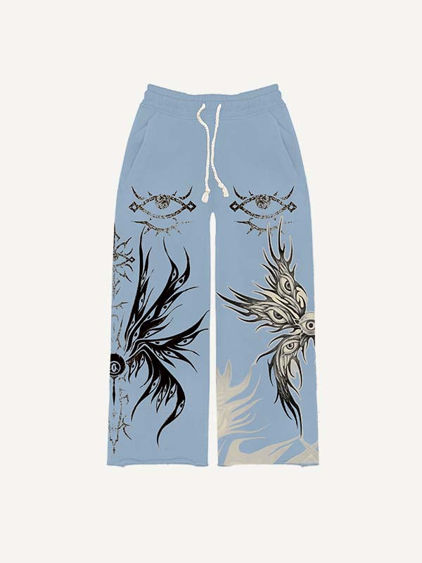 Eye&Wing&Graphic Print Elastic Waist Pants