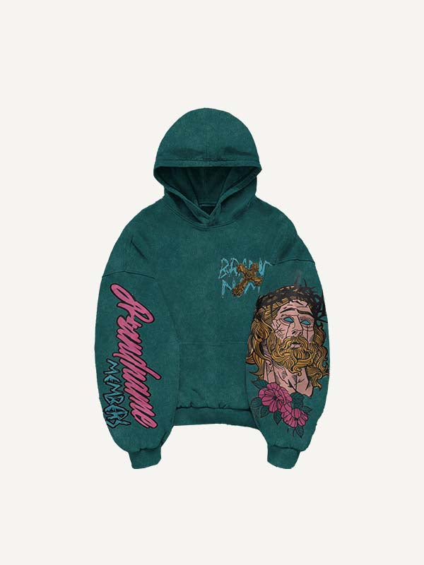 Figure&Letter&Cross Print Slant Pockets Hoodie