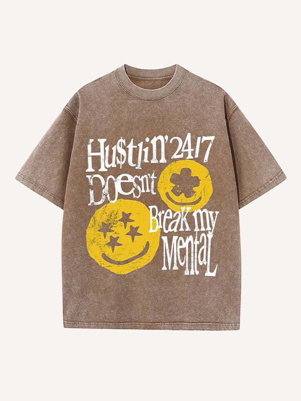 Distressed Washed Smiley Face&Graphic&Letter Print Round Neck T-shirt