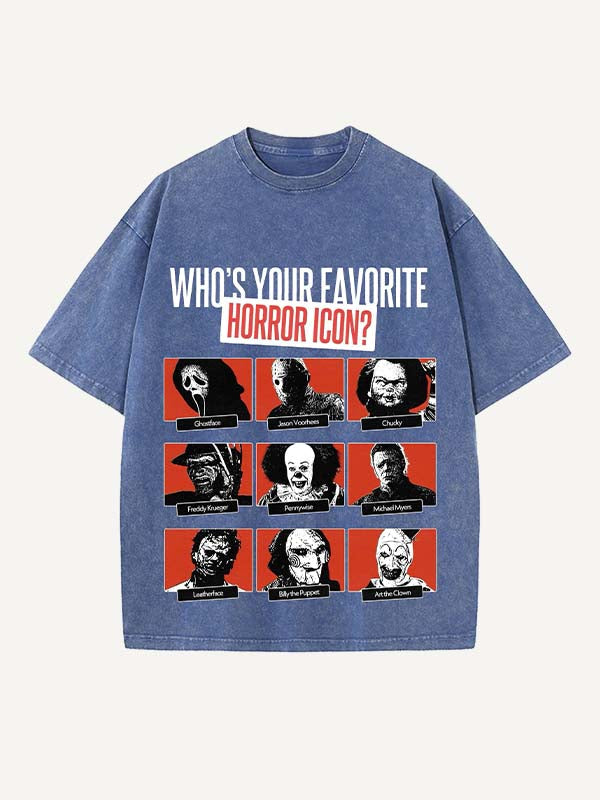 Distressed Washed Halloween Horror Print Round Neck T-shirt