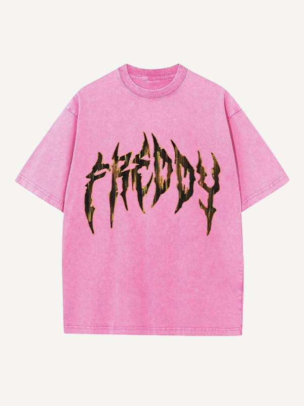 Distressed Washed Horror Print Round Neck T-shirt