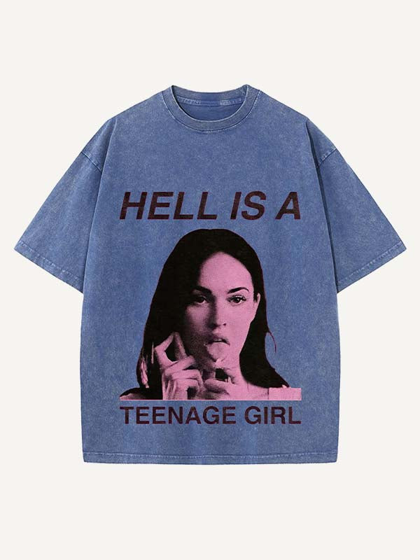 Distressed Washed Figure&Letter Print Round Neck T-shirt