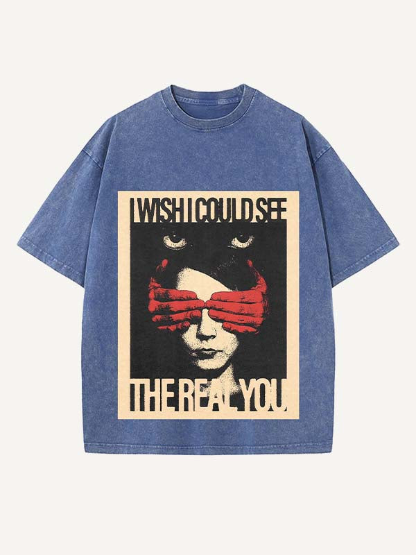 Distressed Washed Figure&Letter Print Round Neck T-shirt