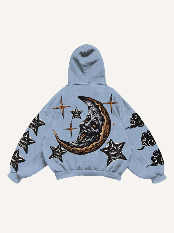 Evil Moon&Sun&Cloud&Star Print Slant Pockets Hoodie