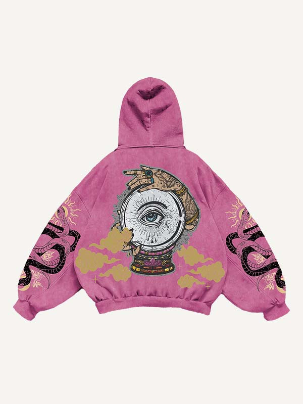 Eye&Cloud&Snake&Palm&Graphic Print Slant Pockets Hoodie