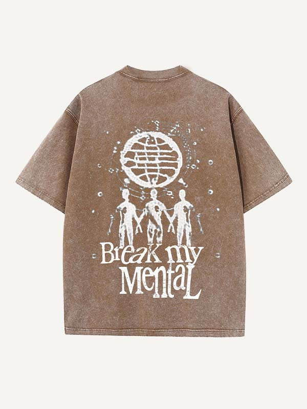 Distressed Washed Smiley Face&Graphic&Letter Print Round Neck T-shirt