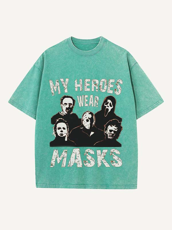 Distressed Washed Halloween Horror Print Round Neck T-shirt