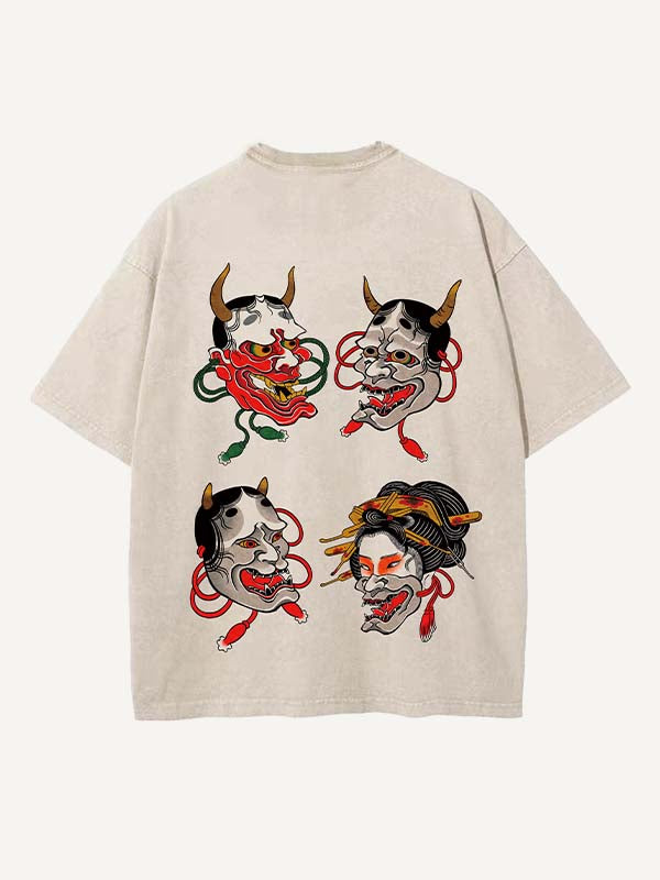 Distressed Washed Figure&Graphic Print Round Neck T-shirt