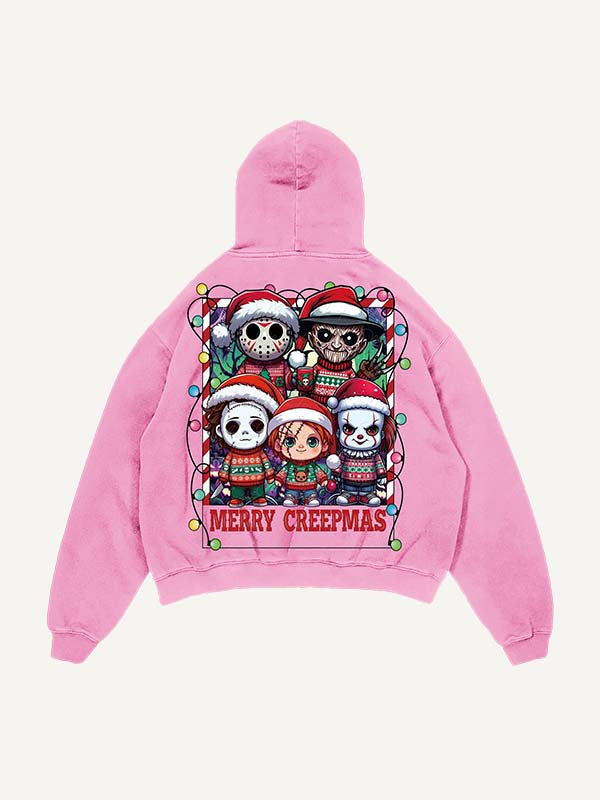 Distressed Washed Christmas Horror Print Slant Pockets Hoodie