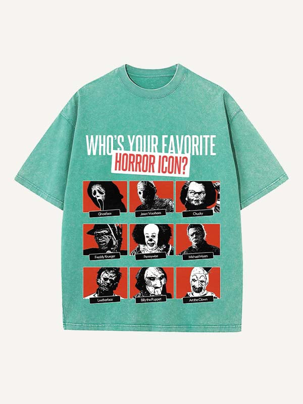 Distressed Washed Halloween Horror Print Round Neck T-shirt