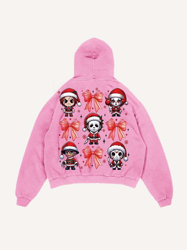 Distressed Washed Christmas Horror Print Slant Pockets Hoodie