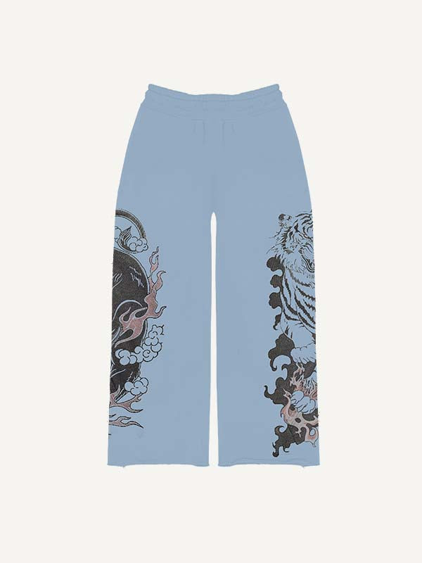 Black Panther&Tiger&Graphic Print Elastic Waist Pants