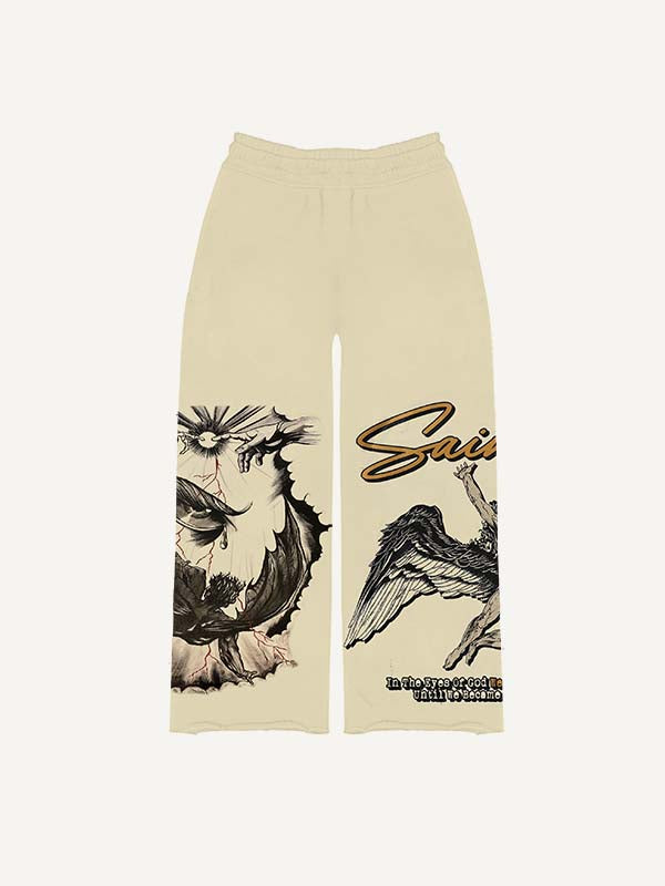 Figure&Wing&Eye&Palm&Graphic&Letter Print Elastic Waist Pants