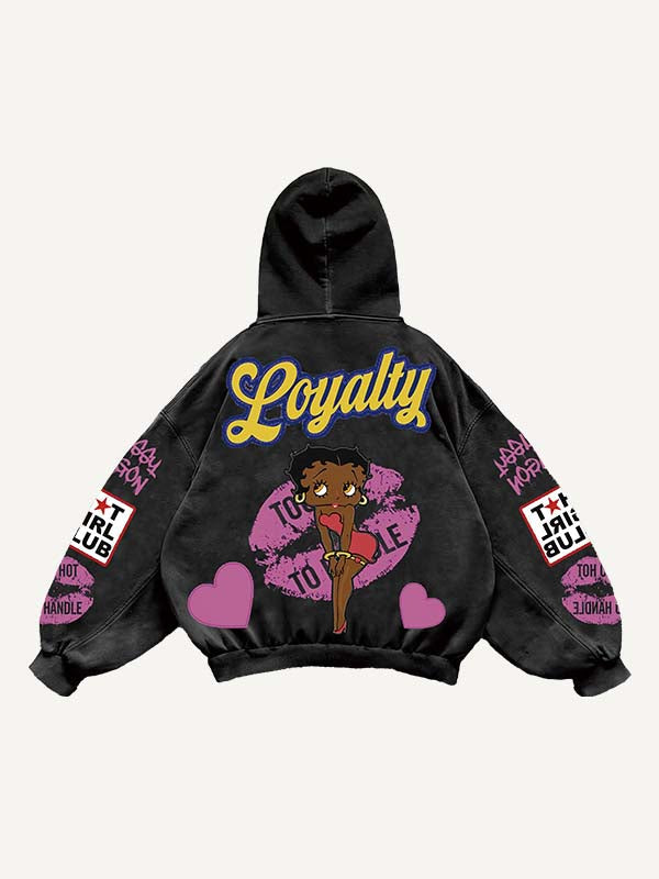 Figure&Lips&Heart&Letter Faux Decal Print Slant Pockets Hoodie