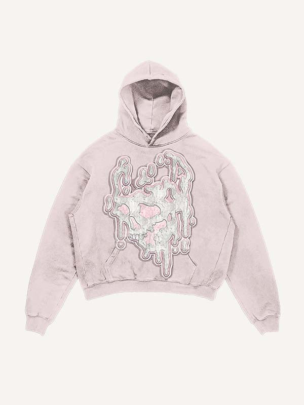 Distressed Washed Graphic Print Slant Pockets Hoodie