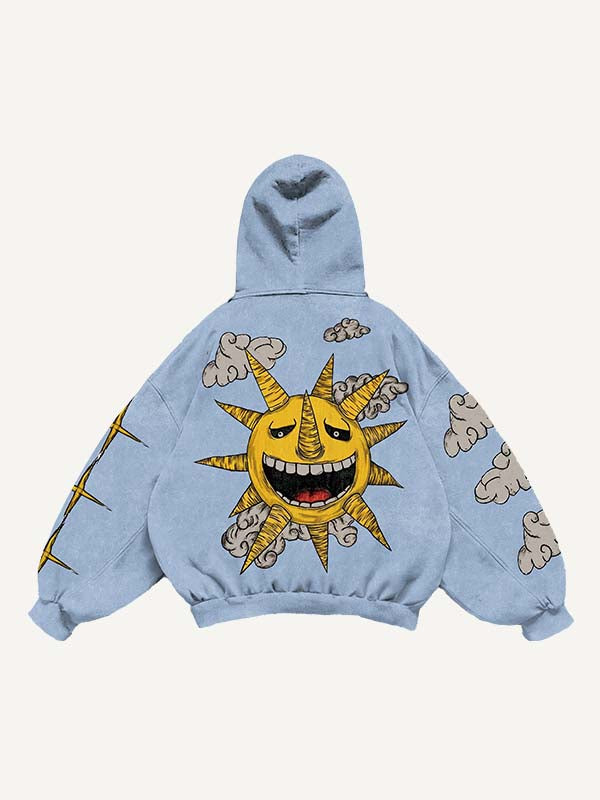 Evil Moon&Sun&Star&Cloud Print Slant Pockets Hoodie
