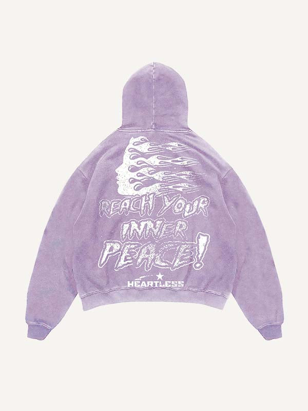 Distressed Washed Heartless Skeleton&Letter Print Slant Pockets Hoodie
