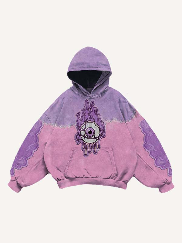 Colorblock Eye Faux Decal Print Slant Pockets Hoodie