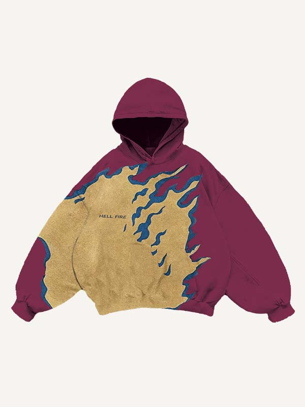 Fire Skeleton Print Slant Pockets Hoodie