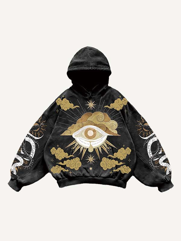 Eye&Cloud&Snake&Palm&Graphic Print Slant Pockets Hoodie