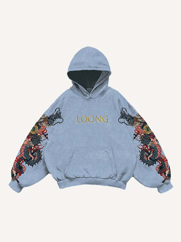 Dragon&Letter Print Slant Pockets Hoodie