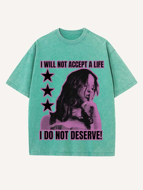 Distressed Washed Figure&Letter Print Round Neck T-shirt