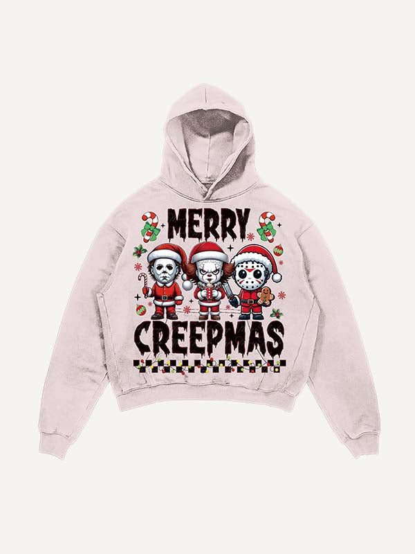 Distressed Washed Christmas Horror Print Slant Pockets Hoodie
